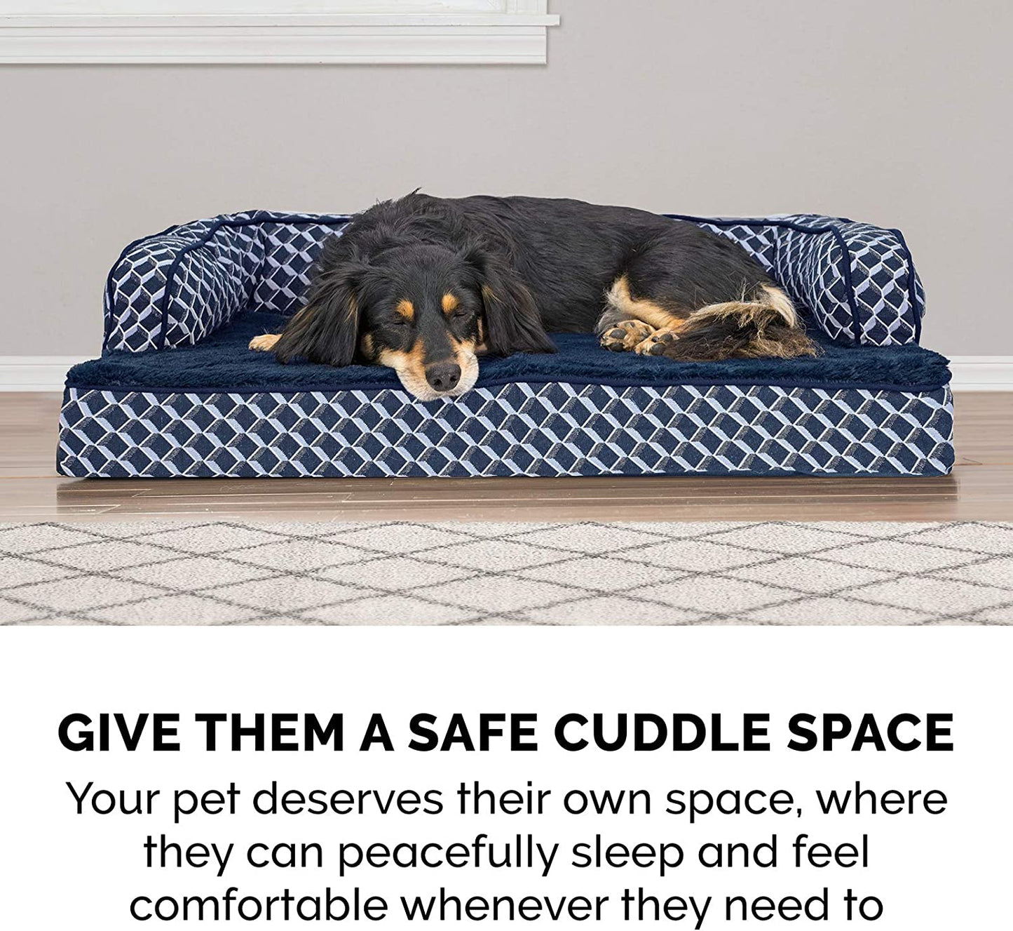 Memory Foam Dog Bed for Medium/Small Dogs W/ Removable Bolsters & Washable Cover, for Dogs up to 35 Lbs - Plush & Woven Decor Comfy Couch Sofa - Diamond Blue, Medium