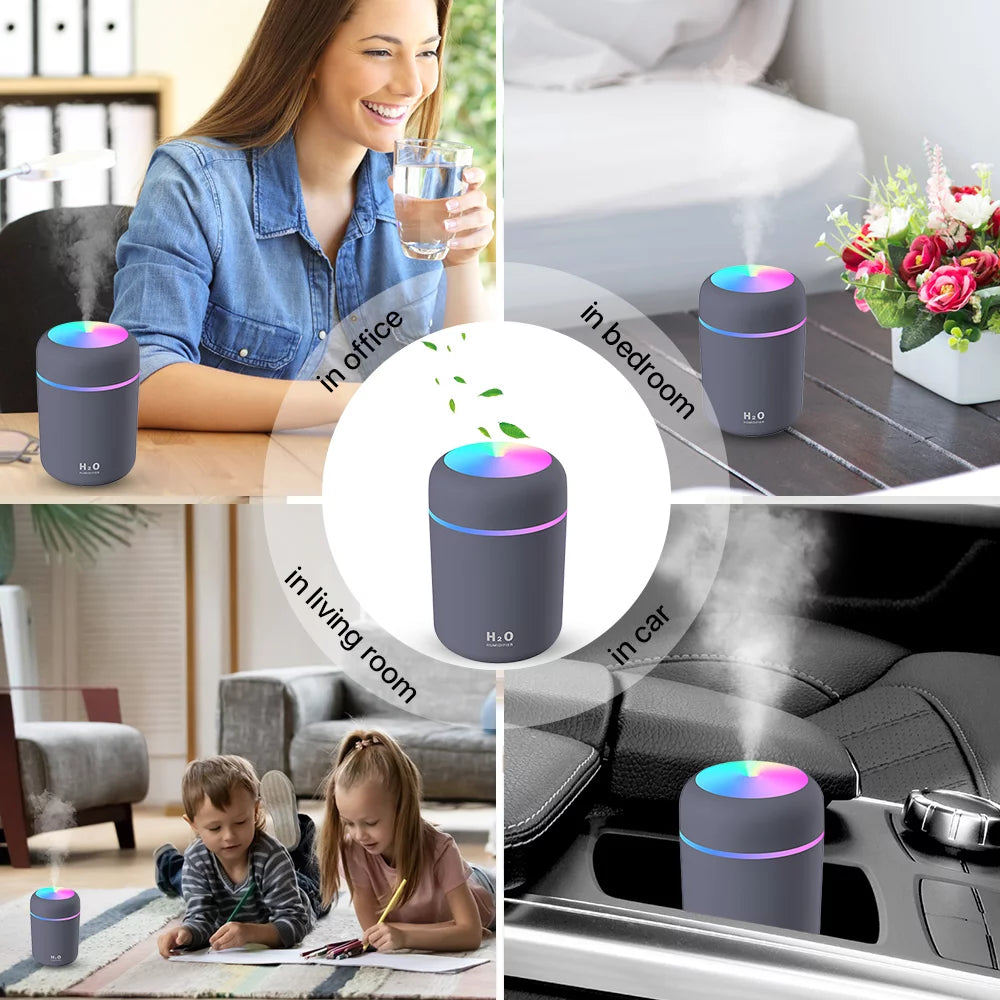 Compact 300ml Colorful USB Cool Mist Humidifier for Car - Perfect Personal Air Moisturizer!