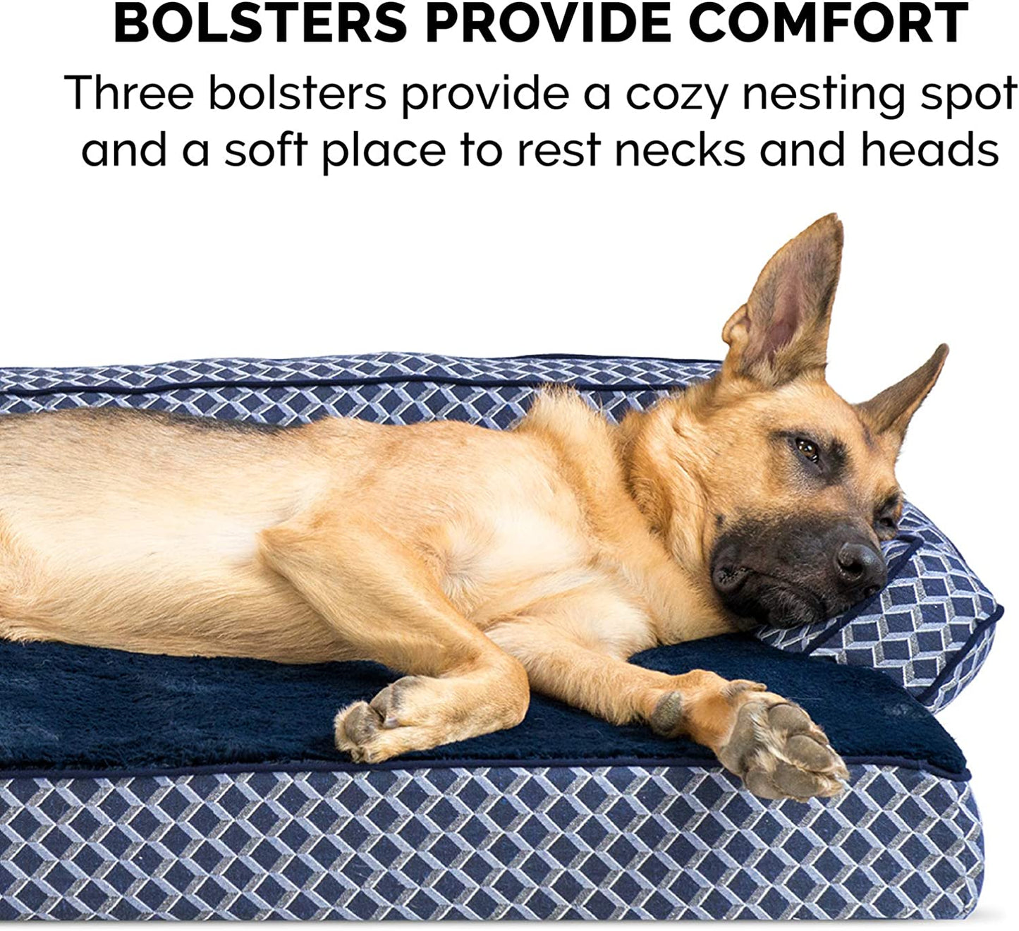 Memory Foam Dog Bed for Medium/Small Dogs W/ Removable Bolsters & Washable Cover, for Dogs up to 35 Lbs - Plush & Woven Decor Comfy Couch Sofa - Diamond Blue, Medium