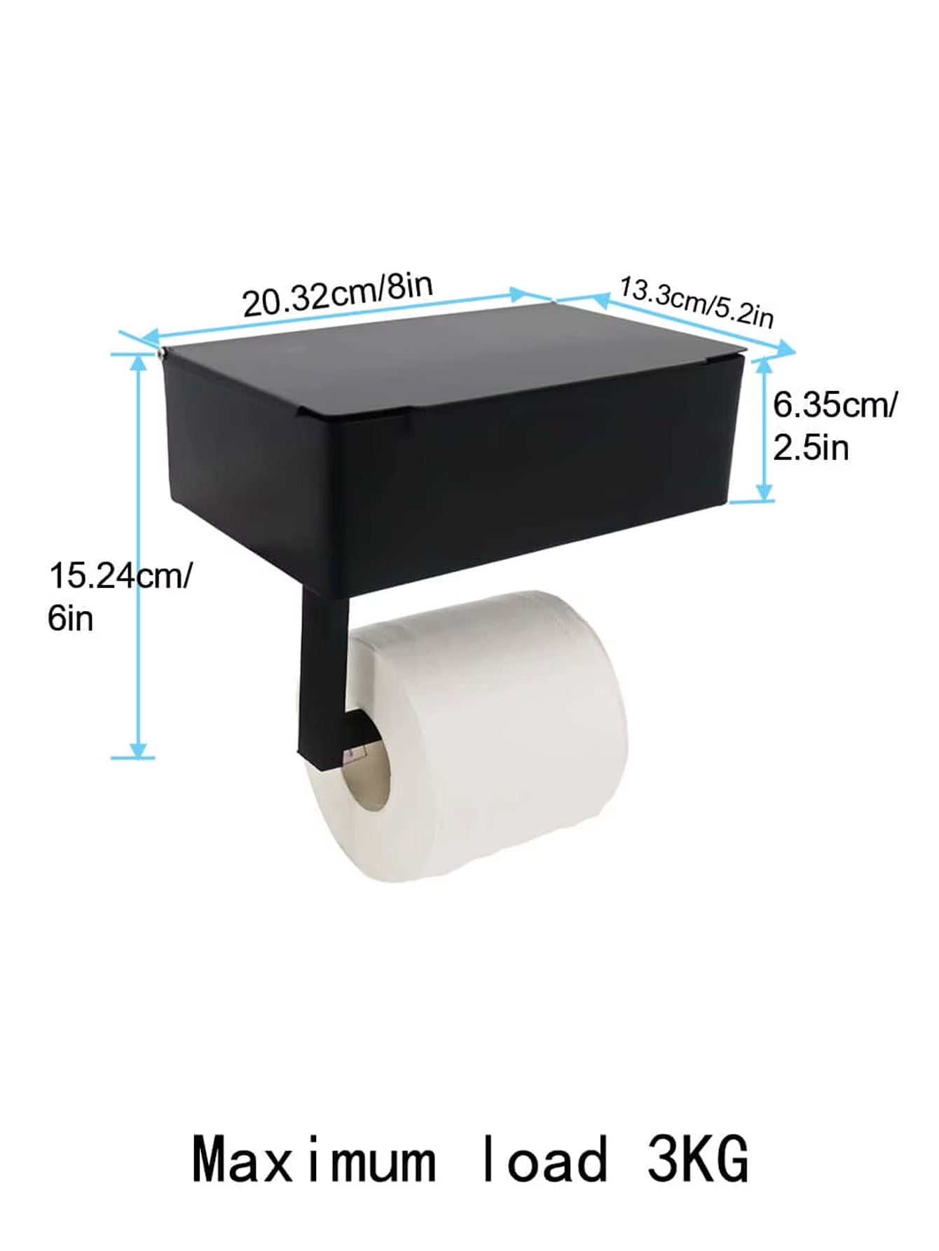 Black Iron Wall-Mounted Toilet Paper and Wet Wipes Holder with Storage Space for Bathroom
