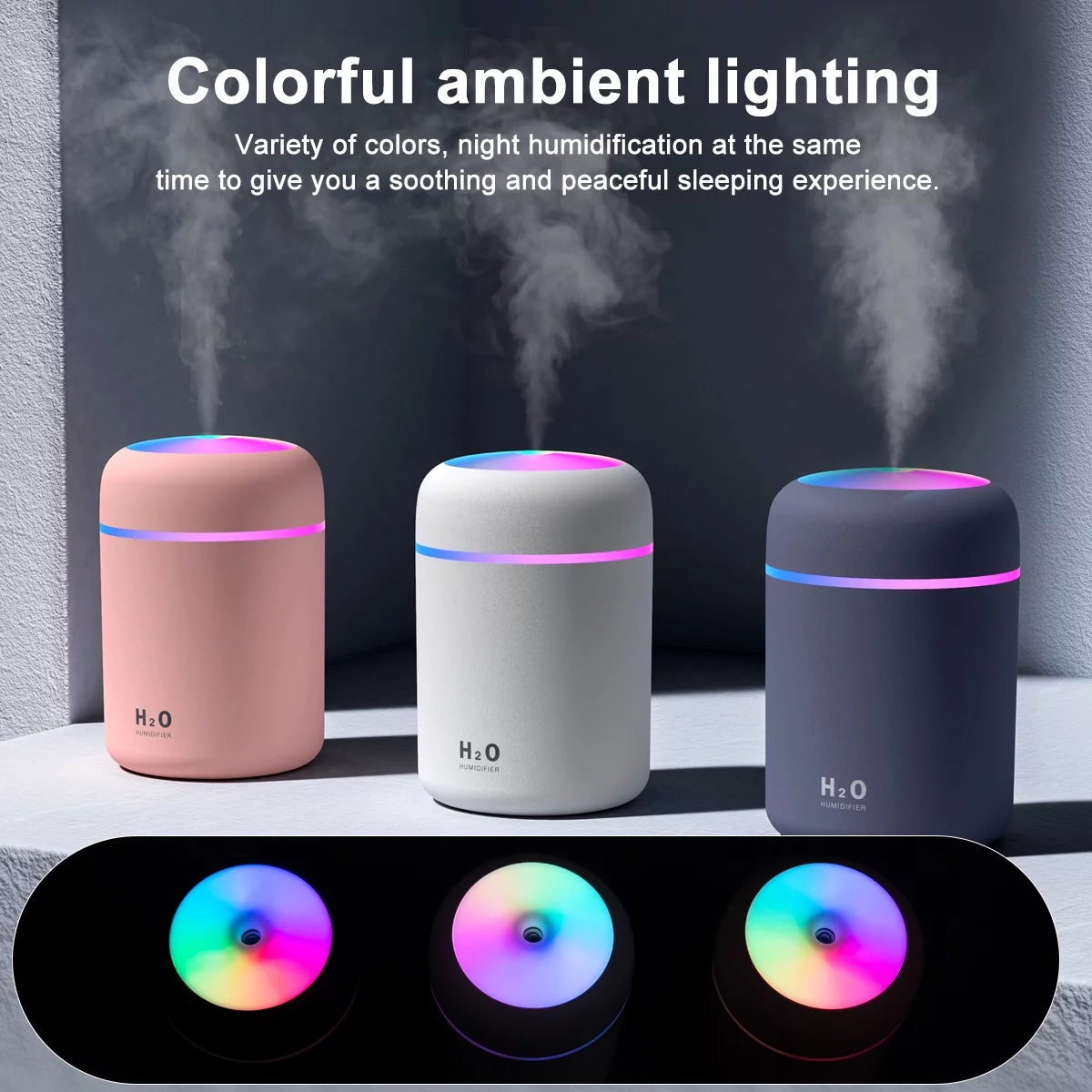Compact 300ml Colorful USB Cool Mist Humidifier for Car - Perfect Personal Air Moisturizer!