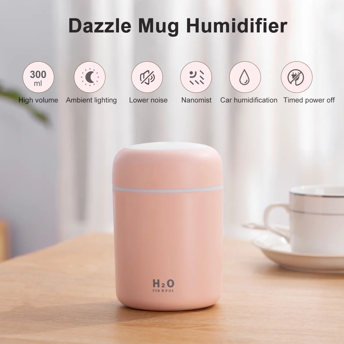 Compact 300ml Colorful USB Cool Mist Humidifier for Car - Perfect Personal Air Moisturizer!