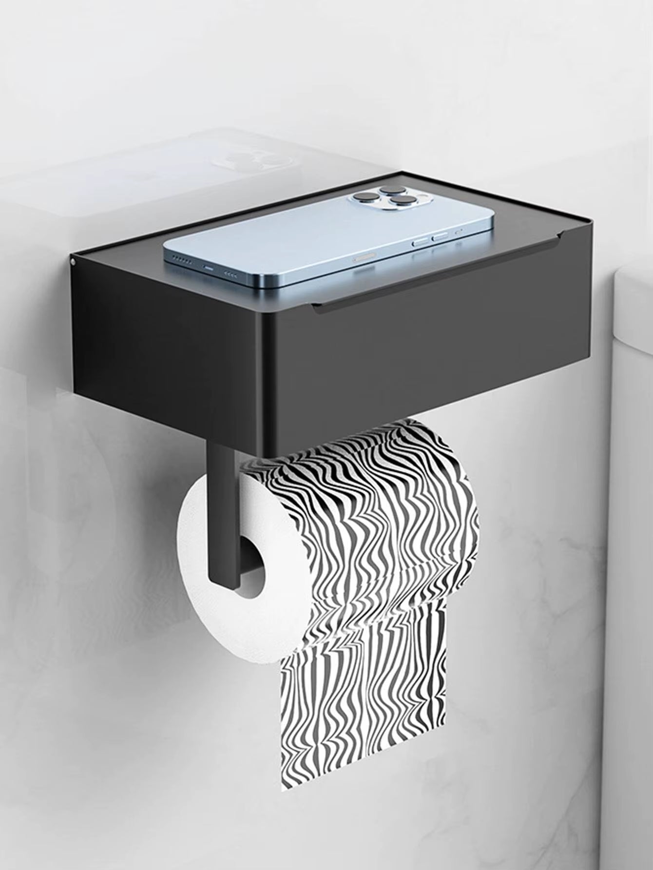 Black Iron Wall-Mounted Toilet Paper and Wet Wipes Holder with Storage Space for Bathroom