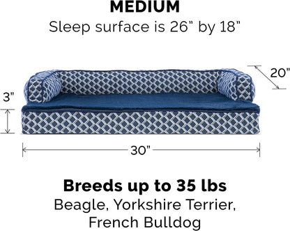 Memory Foam Dog Bed for Medium/Small Dogs W/ Removable Bolsters & Washable Cover, for Dogs up to 35 Lbs - Plush & Woven Decor Comfy Couch Sofa - Diamond Blue, Medium