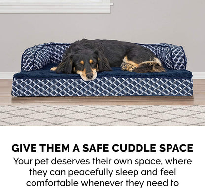 Memory Foam Dog Bed for Medium/Small Dogs W/ Removable Bolsters & Washable Cover, for Dogs up to 35 Lbs - Plush & Woven Decor Comfy Couch Sofa - Diamond Blue, Medium