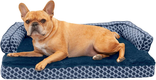Memory Foam Dog Bed for Medium/Small Dogs W/ Removable Bolsters & Washable Cover, for Dogs up to 35 Lbs - Plush & Woven Decor Comfy Couch Sofa - Diamond Blue, Medium