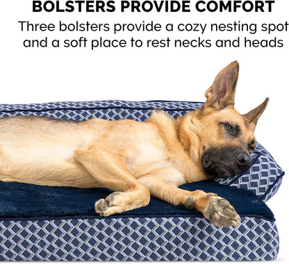 Memory Foam Dog Bed for Medium/Small Dogs W/ Removable Bolsters & Washable Cover, for Dogs up to 35 Lbs - Plush & Woven Decor Comfy Couch Sofa - Diamond Blue, Medium