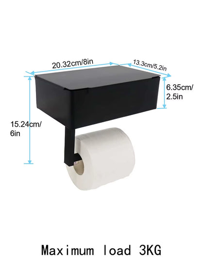 Black Iron Wall-Mounted Toilet Paper and Wet Wipes Holder with Storage Space for Bathroom