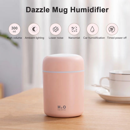 Compact 300ml Colorful USB Cool Mist Humidifier for Car - Perfect Personal Air Moisturizer!
