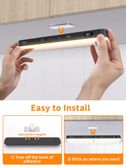 Motion Sensor Cabinet Warm Light Battery Display 60 LED Touch Light Bar Wireless Rechargeable Battery Night Light