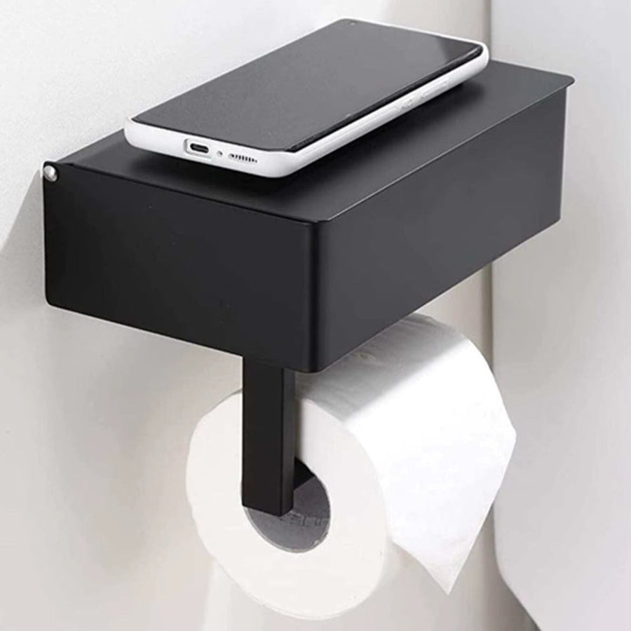 Black Iron Wall-Mounted Toilet Paper and Wet Wipes Holder with Storage Space for Bathroom