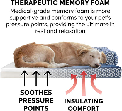 Memory Foam Dog Bed for Medium/Small Dogs W/ Removable Bolsters & Washable Cover, for Dogs up to 35 Lbs - Plush & Woven Decor Comfy Couch Sofa - Diamond Blue, Medium