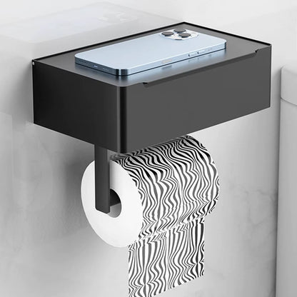 Black Iron Wall-Mounted Toilet Paper and Wet Wipes Holder with Storage Space for Bathroom